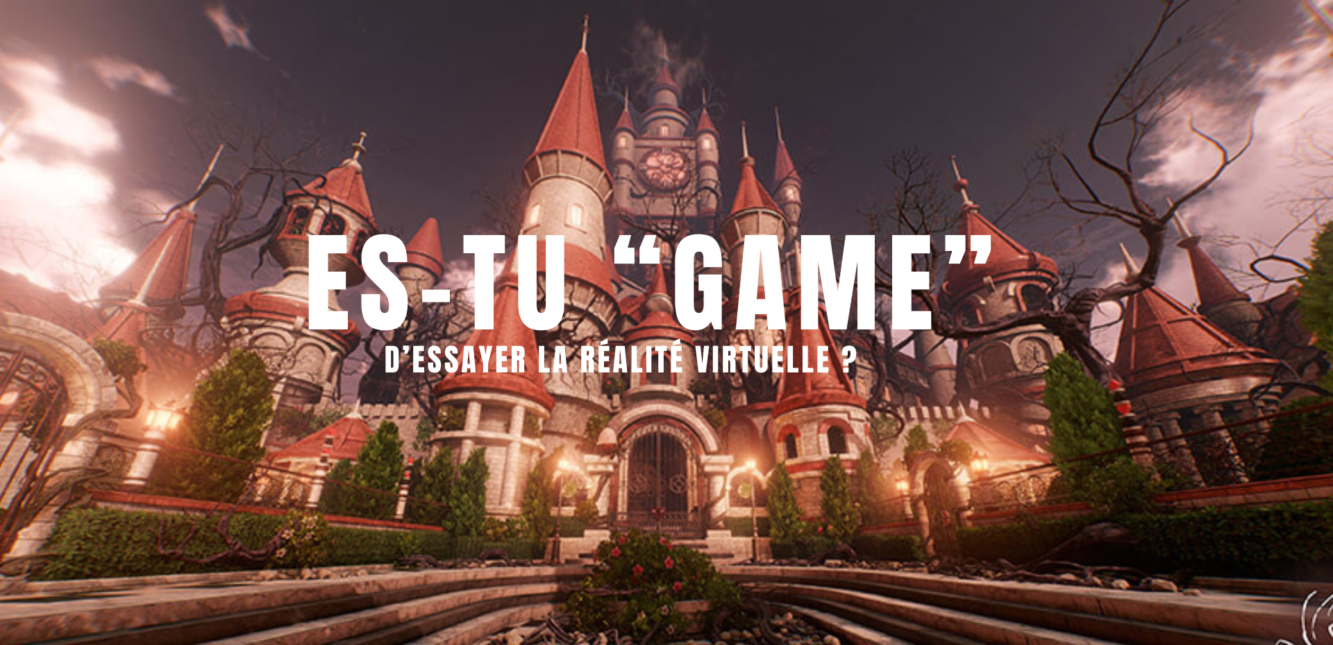 Château rose féerique du jeu vidéo en réalité virtuelle Alice, créé par ARVI, inspiré d’Alice au Pays des Merveilles